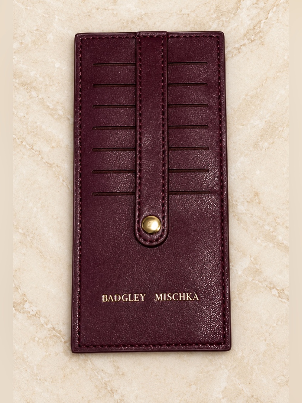 NWOT Badgley Mischka Burgundy Card Holder Slim Card Organizer Snap Closure